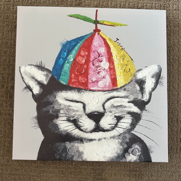 Colourful Cartoon Cat Wall Art - Picture 1 of 2